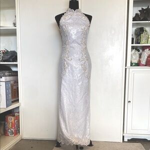 Elegant Demetrios White Lace and sequin Wedding Gown